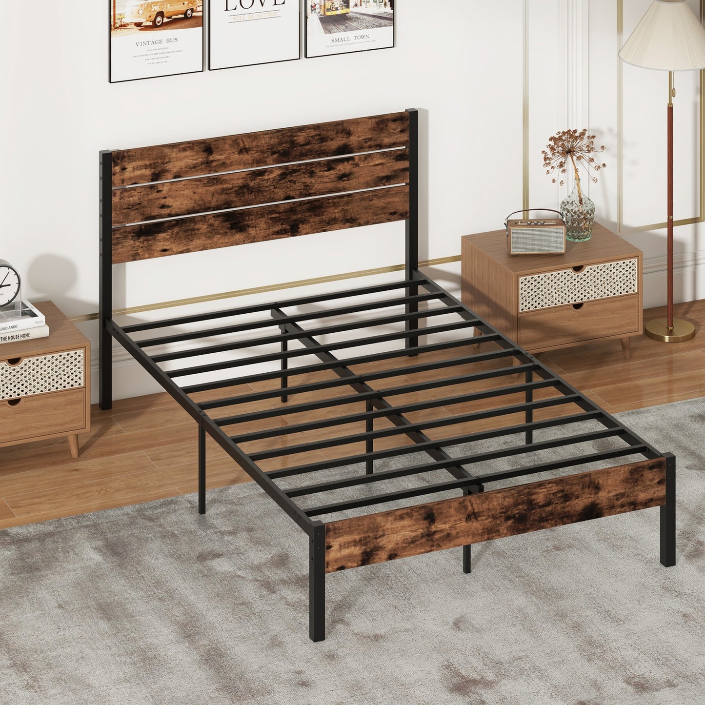 Full/King/Queen/Twin Size Bed Frame with High Headboard and Mute Bar-Full Size Kids Crystal