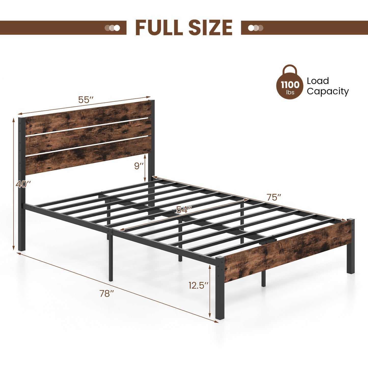 Full/King/Queen/Twin Size Bed Frame with High Headboard and Mute Bar-Full Size Kids Crystal