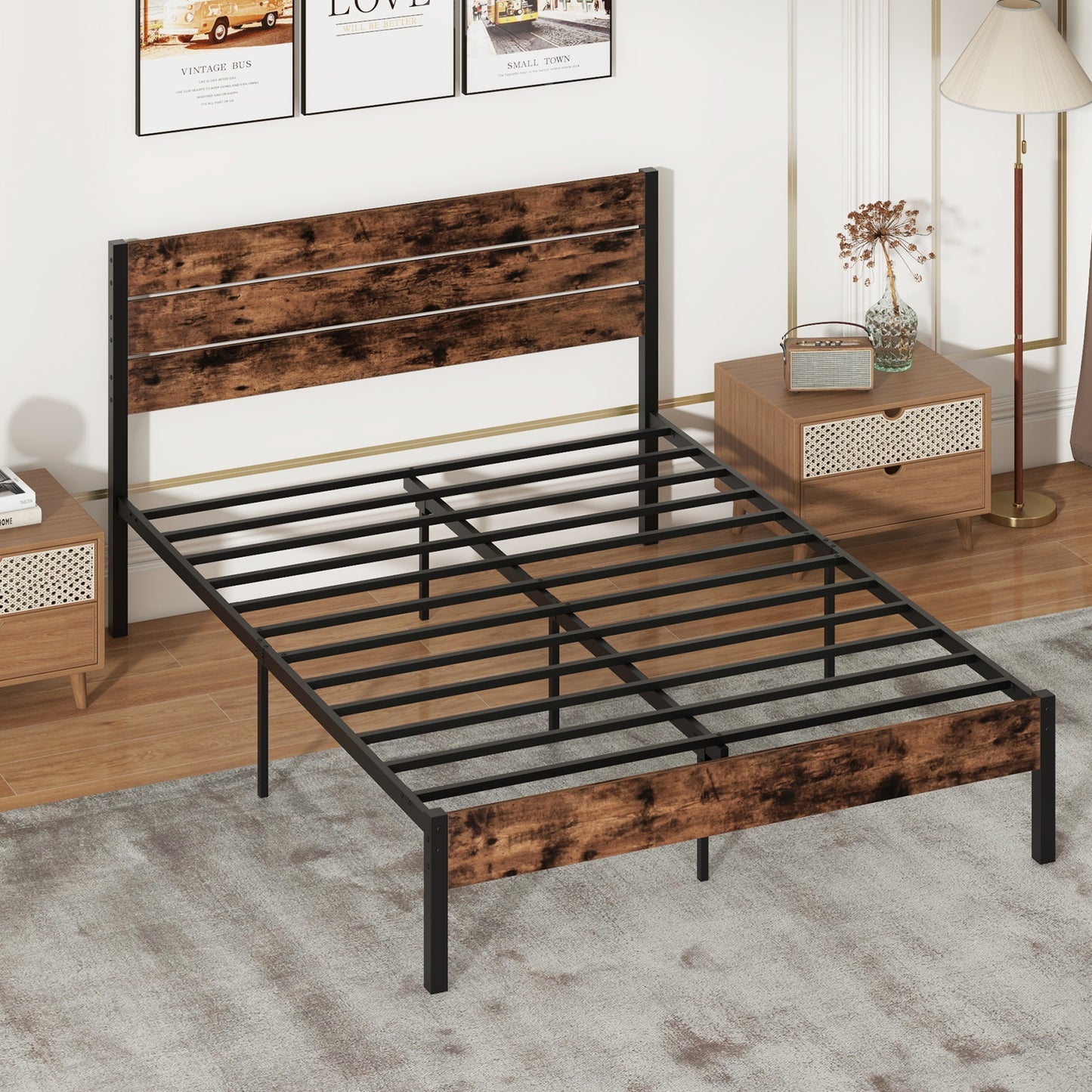 Full/King/Queen/Twin Size Bed Frame with High Headboard and Mute Bar-Queen Size Kids Crystal