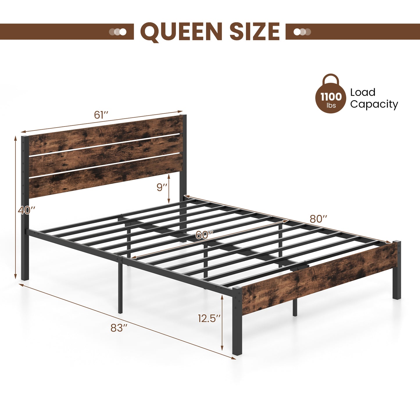 Full/King/Queen/Twin Size Bed Frame with High Headboard and Mute Bar-Queen Size Kids Crystal