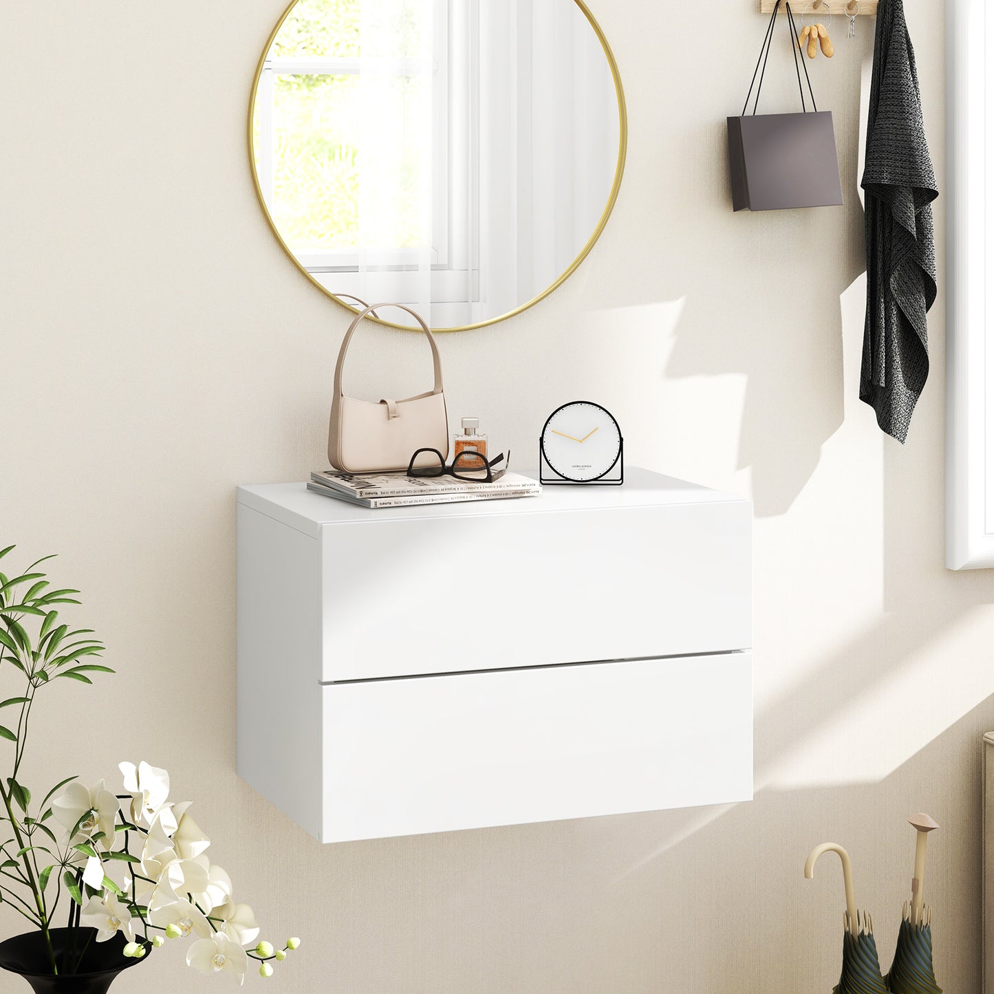 Floating Nightstand with Drawers and Storage Shelf-White Kids Crystal