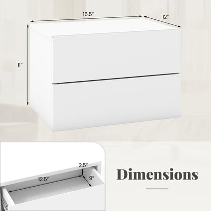 Floating Nightstand with Drawers and Storage Shelf-White