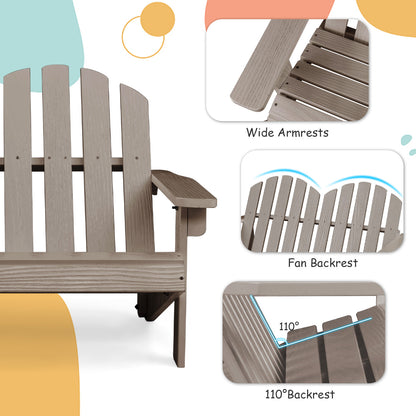 2 Person Fir Wood Adirondack Chair with High Backrest-Gray