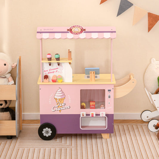 Kids Ice Cream Truck Pretend Play Set for Toddlers with Vending Machine-Pink Kids Crystal