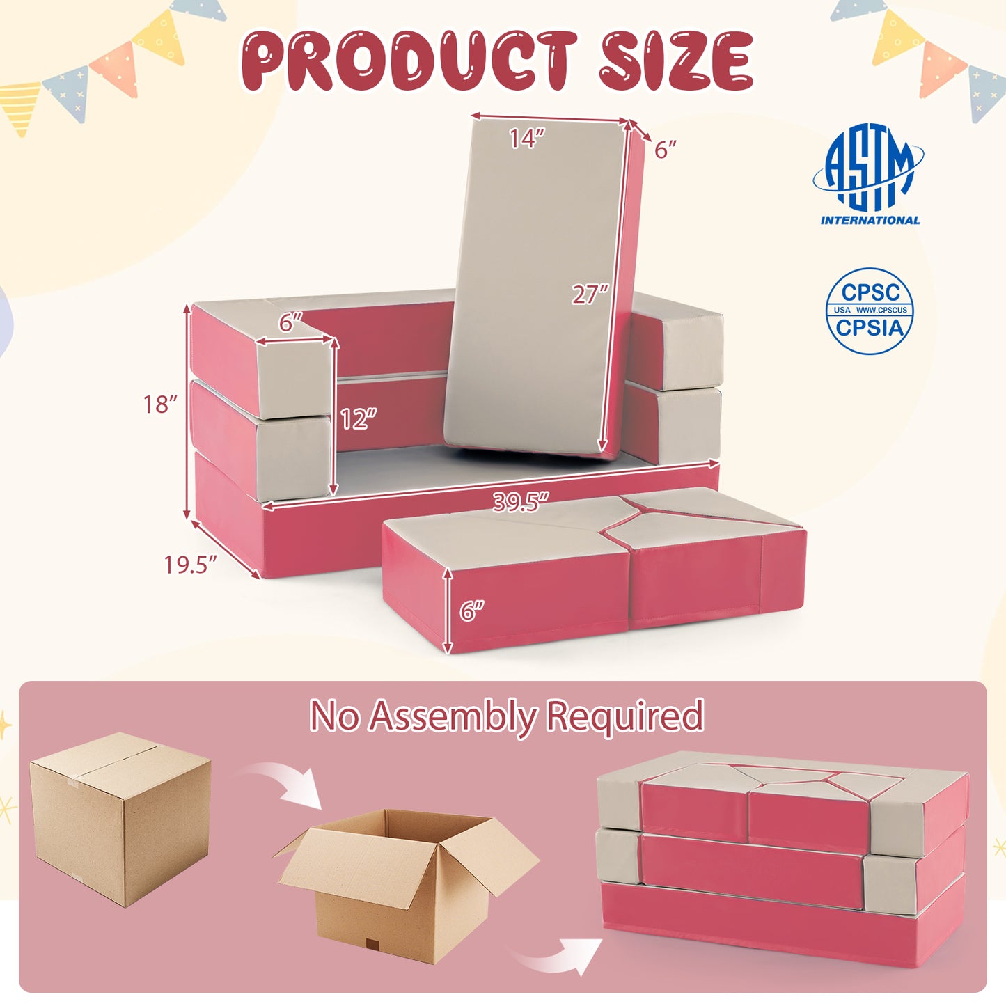 8-Piece 4-in-1 Kids Climb and Crawl Foam Playset-Pink