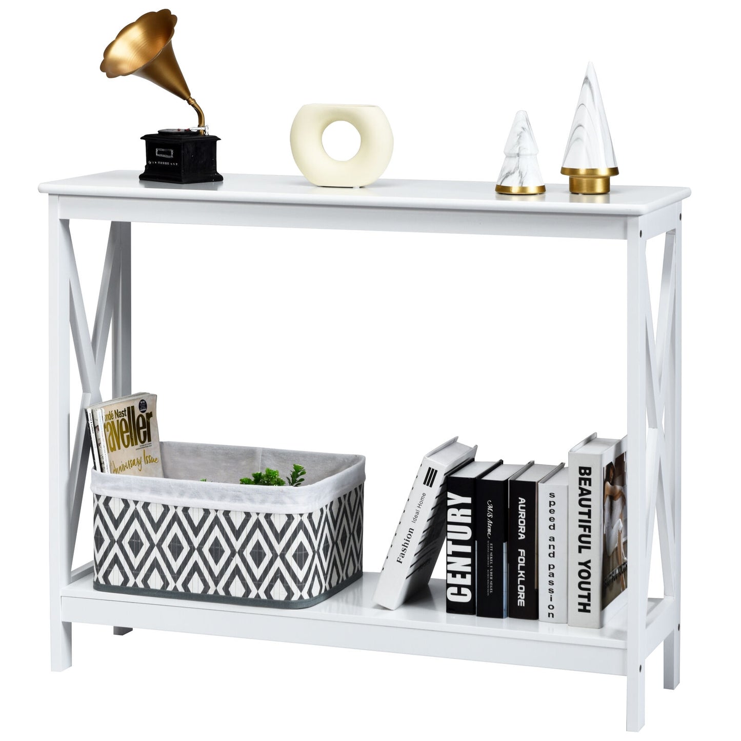 2-Tier Console X-Design Sofa Side Accent Table-White Kids Crystal