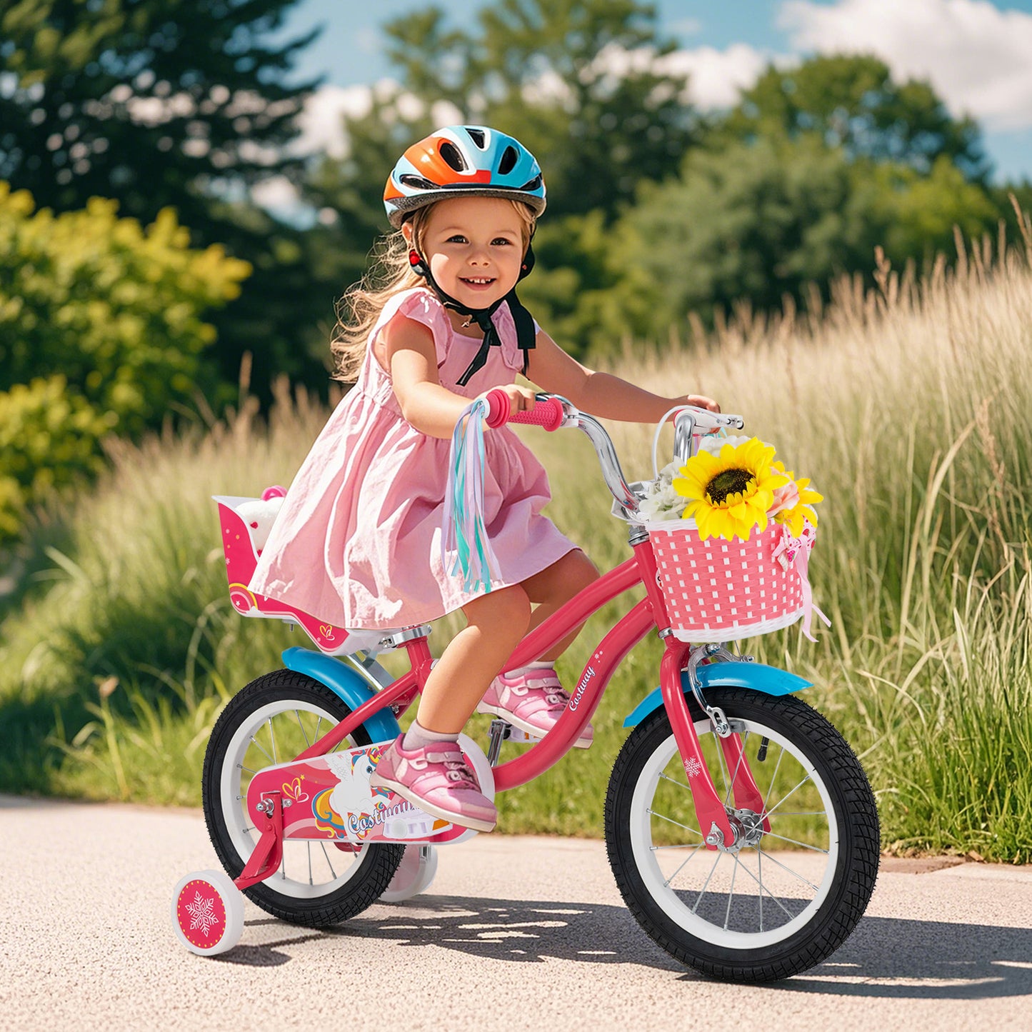 14 Inch Girls Bike for 3-5 Years Old Kids Bike with Doll Seat and Training Wheels-14 inches Kids Crystal