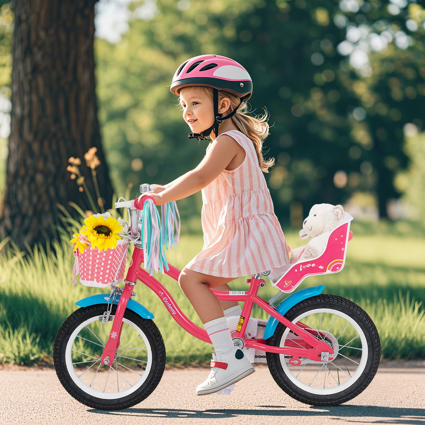 14 Inch Girls Bike for 3-5 Years Old Kids Bike with Doll Seat and Training Wheels-14 inches Kids Crystal