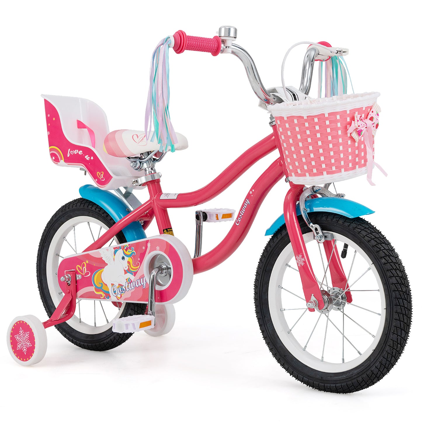 14 Inch Girls Bike for 3-5 Years Old Kids Bike with Doll Seat and Training Wheels-14 inches Kids Crystal