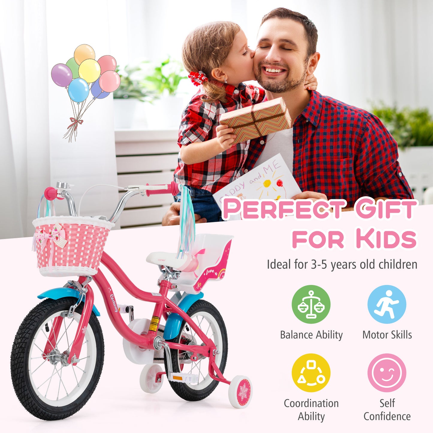 14 Inch Girls Bike for 3-5 Years Old Kids Bike with Doll Seat and Training Wheels-14 inches Kids Crystal