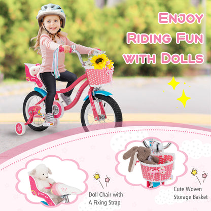 14 Inch Girls Bike for 3-5 Years Old Kids Bike with Doll Seat and Training Wheels-14 inches