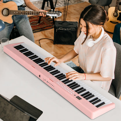 88 Key Foldable Electric Keyboard Piano with Wireless MIDI and Dual Speakers-Pink