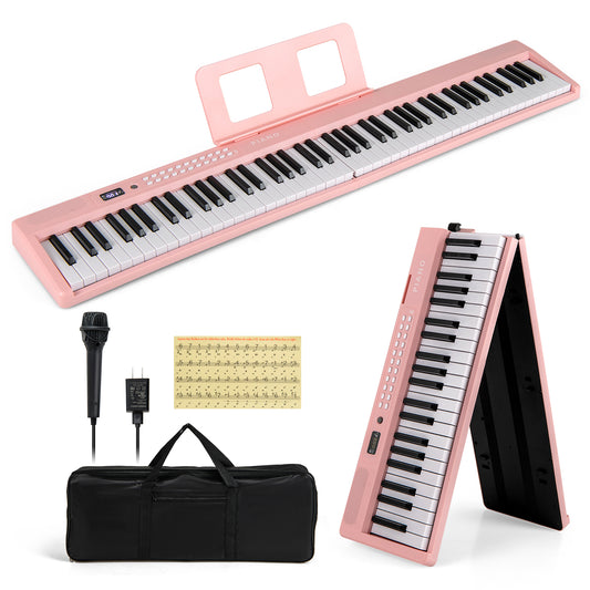 88 Key Foldable Electric Keyboard Piano with Wireless MIDI and Dual Speakers-Pink