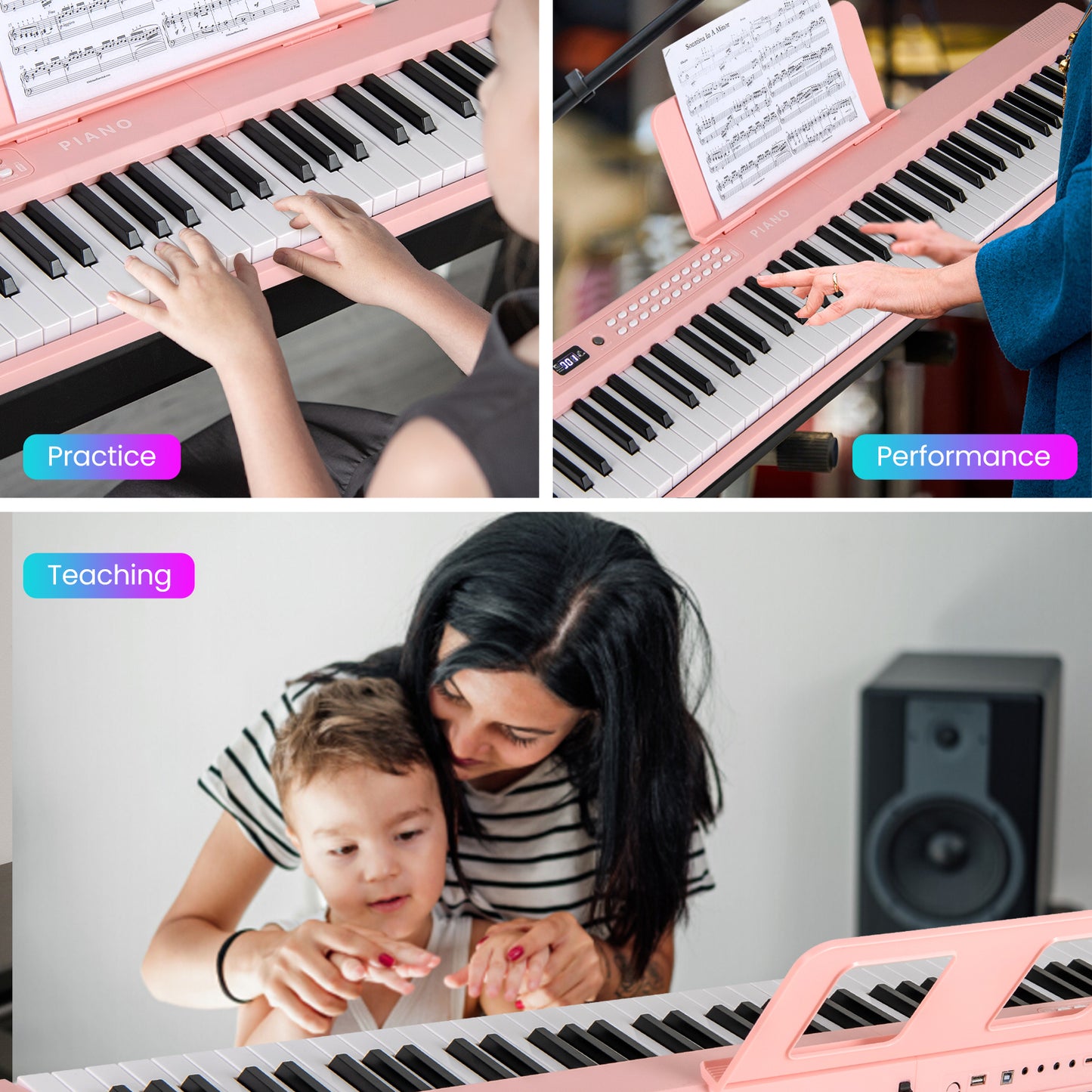 88 Key Foldable Electric Keyboard Piano with Wireless MIDI and Dual Speakers-Pink Kids Crystal