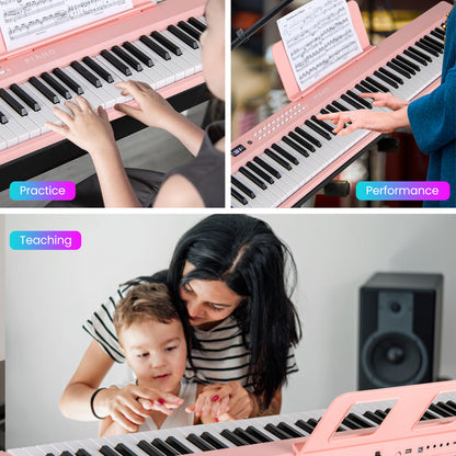 88 Key Foldable Electric Keyboard Piano with Wireless MIDI and Dual Speakers-Pink