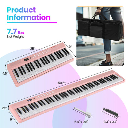 88 Key Foldable Electric Keyboard Piano with Wireless MIDI and Dual Speakers-Pink