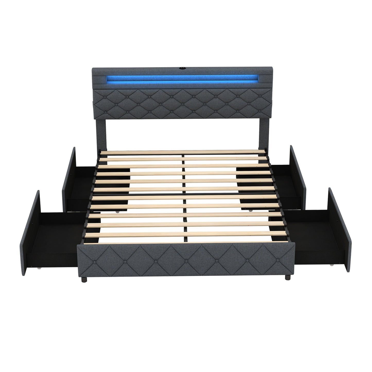 Full/Queen Size Bed Frame with Adjustable Storage Headboard and Wooden Slat Support-Queen Size Kids Crystal