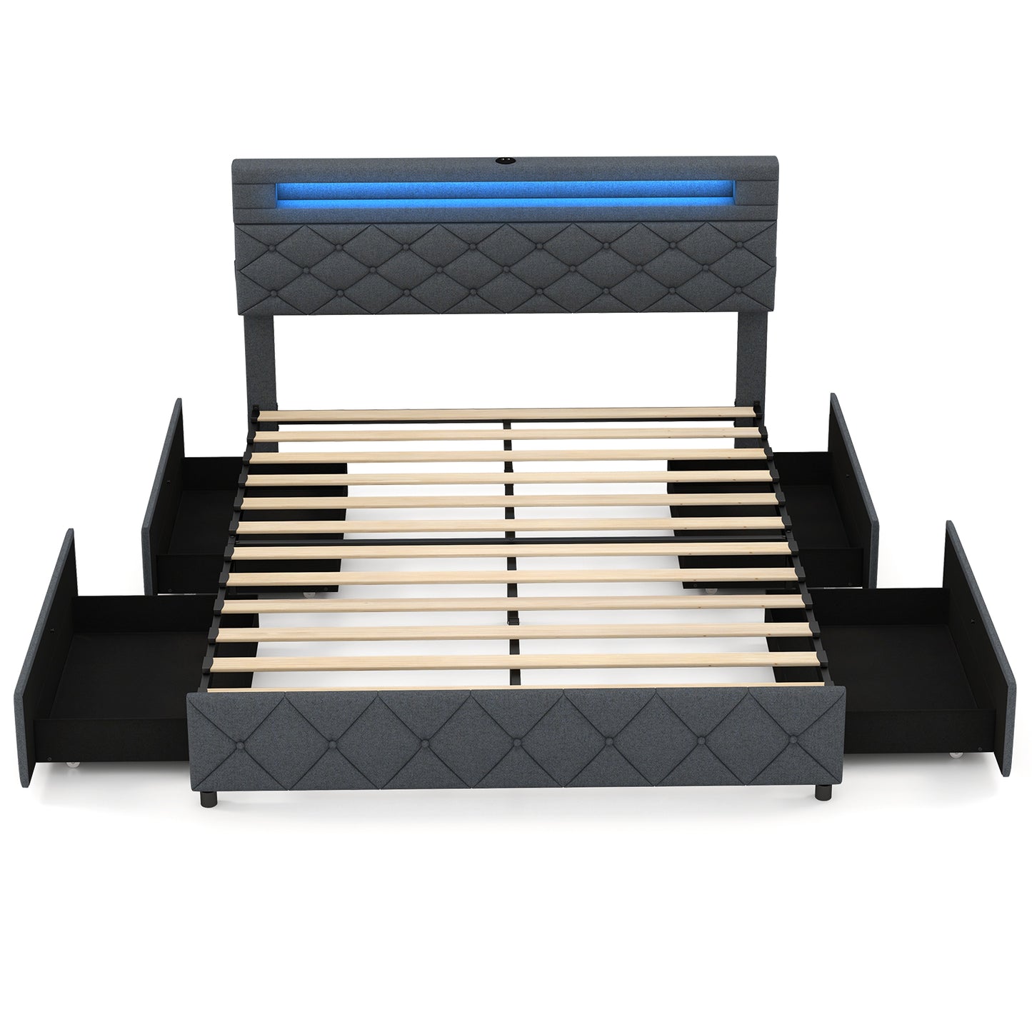 Full/Queen Size Bed Frame with Adjustable Storage Headboard and Wooden Slat Support-Queen Size Kids Crystal