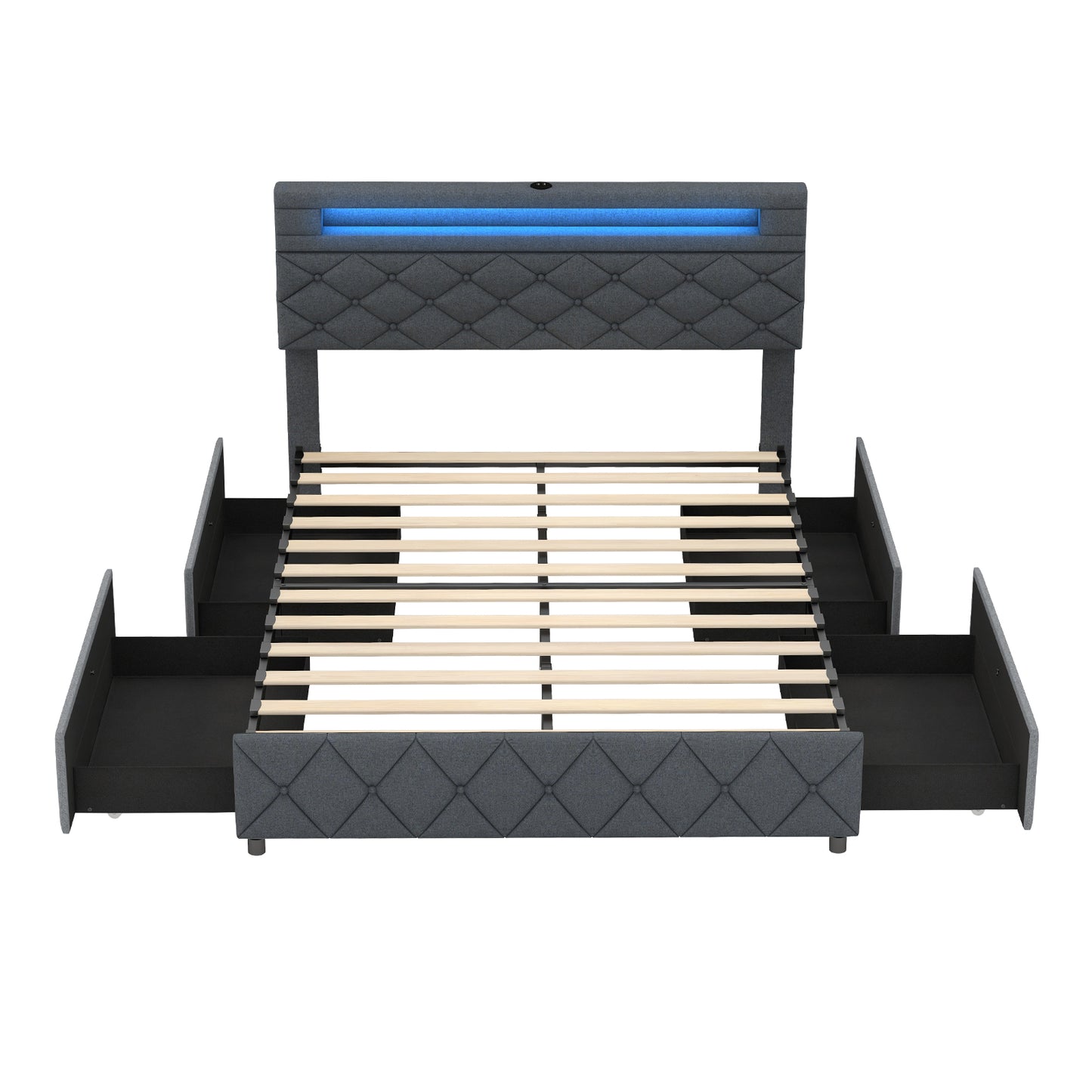 Full/Queen Size Bed Frame with Adjustable Storage Headboard and Wooden Slat Support-Full Kids Crystal