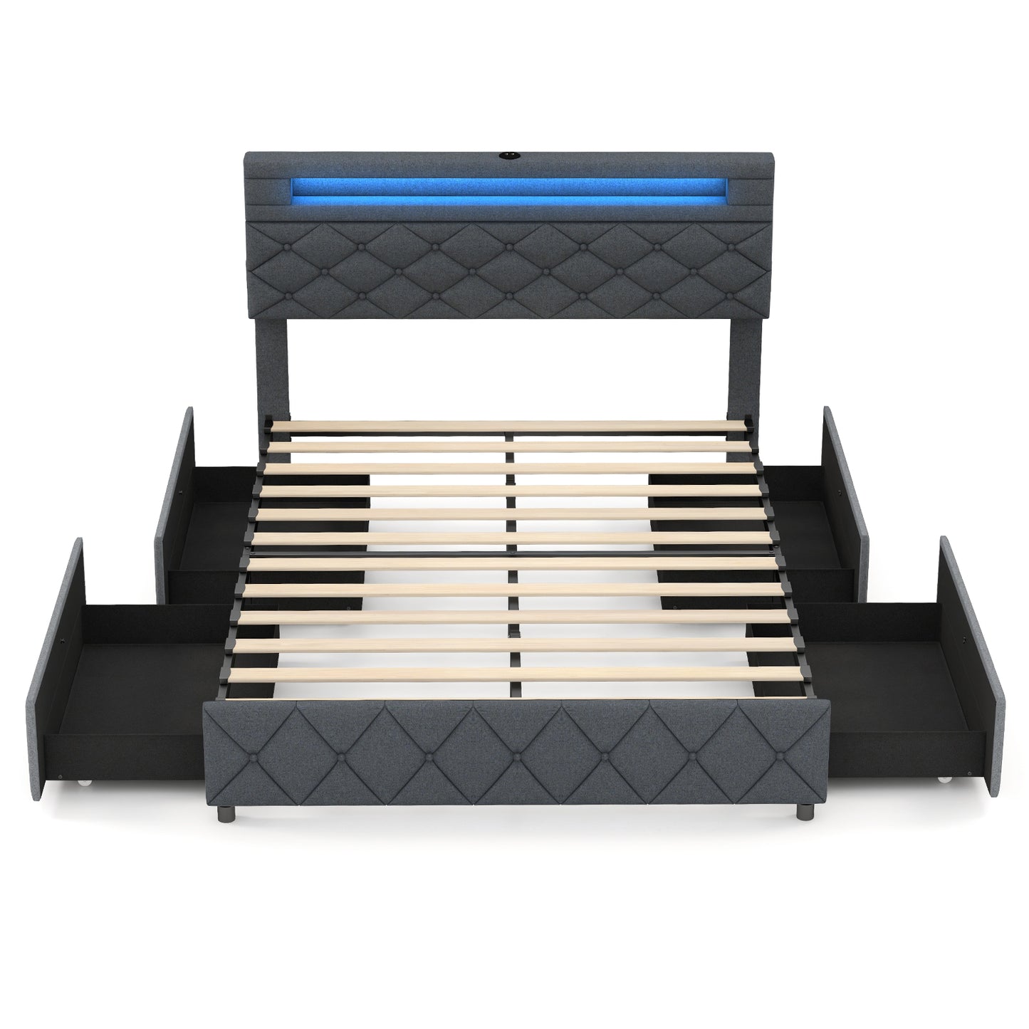 Full/Queen Size Bed Frame with Adjustable Storage Headboard and Wooden Slat Support-Full Kids Crystal