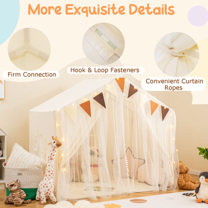Large Toddler Playhouse Tent with Door Curtains Windows-Beige