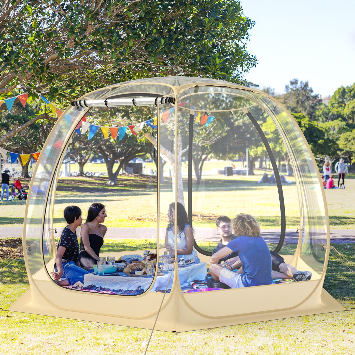 11 x 11 Feet Clear Dome Pop up Bubble Tent with Carrying Bag for 6-10 People-Beige Kids Crystal
