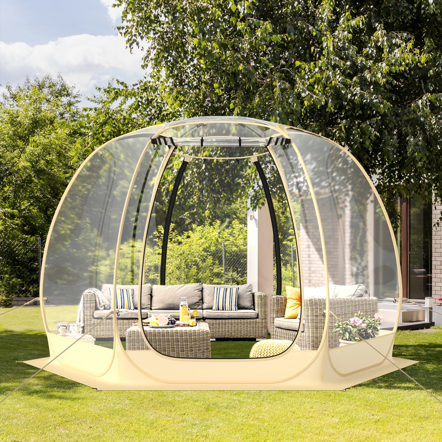 11 x 11 Feet Clear Dome Pop up Bubble Tent with Carrying Bag for 6-10 People-Beige Kids Crystal