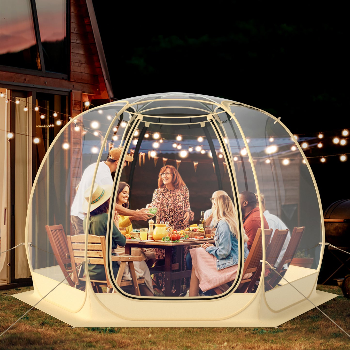 11 x 11 Feet Clear Dome Pop up Bubble Tent with Carrying Bag for 6-10 People-Beige Kids Crystal