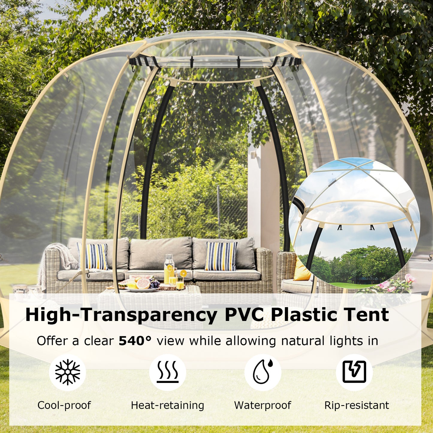 11 x 11 Feet Clear Dome Pop up Bubble Tent with Carrying Bag for 6-10 People-Beige Kids Crystal