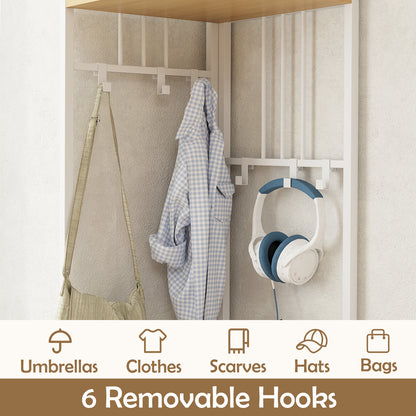 4-Tier Coat Rack Corner Hall Tree with Shoe Storage Bench-Natural