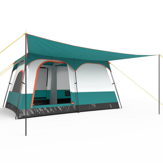 6-8 Person Camping Tent with Double Rooms and 2 Doors-Green Kids Crystal