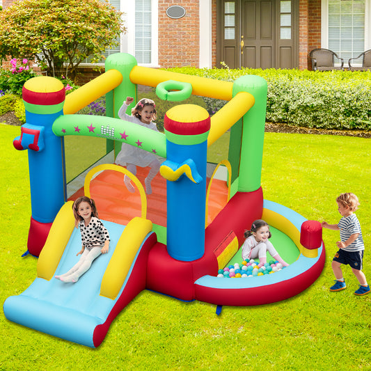 Inflatable Bounce House Kids Music-Themed Castle Sound Interaction Inflatable Bouncer without Blower Kids Crystal
