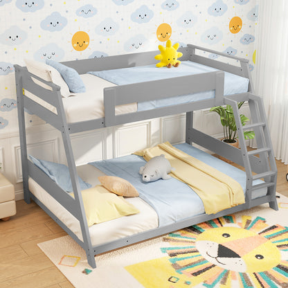 Twin Over Full Low Bunk Bed with Reversible Ladder-Gray