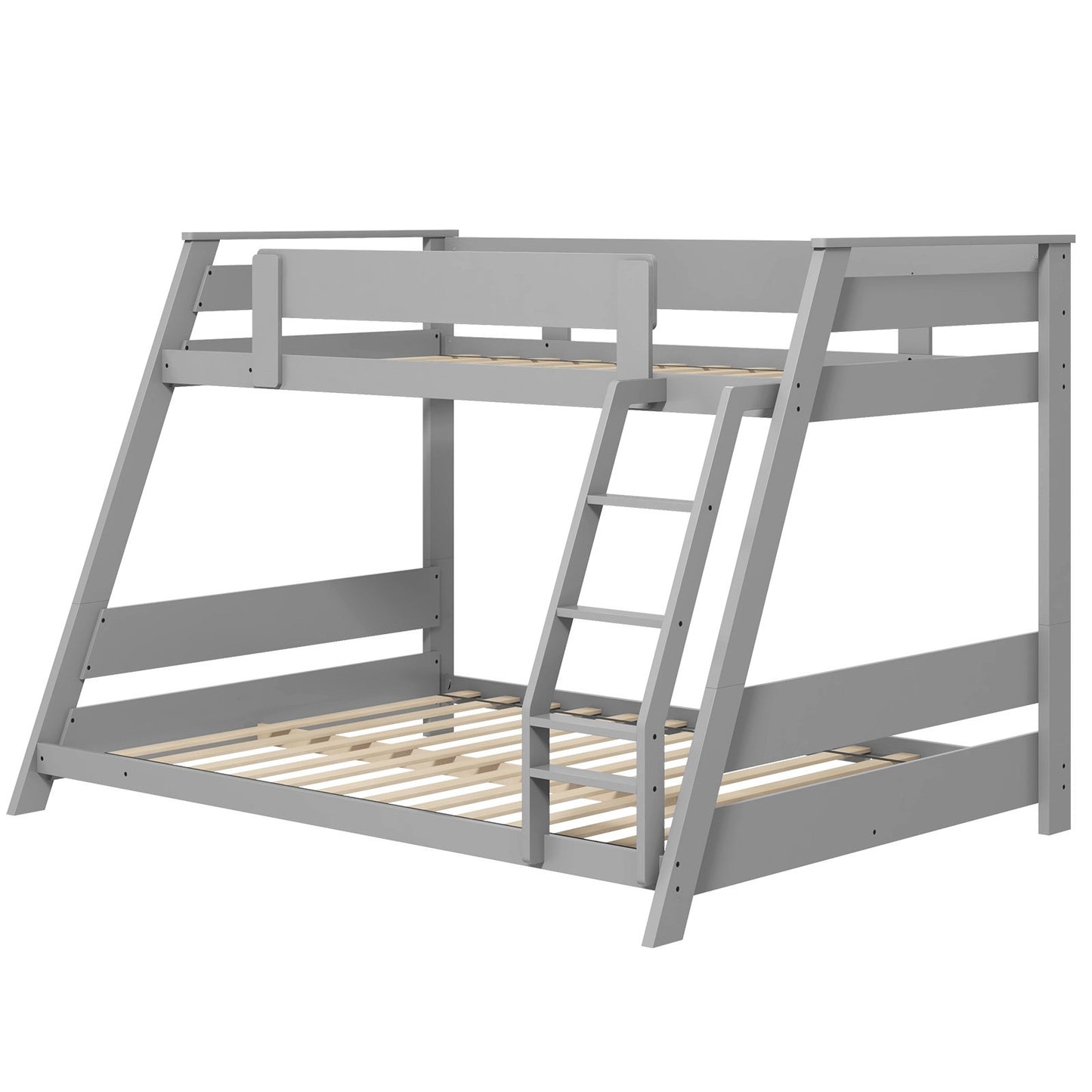 Twin Over Full Low Bunk Bed with Reversible Ladder-Gray Kids Crystal