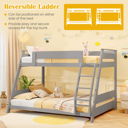 Twin Over Full Low Bunk Bed with Reversible Ladder-Gray