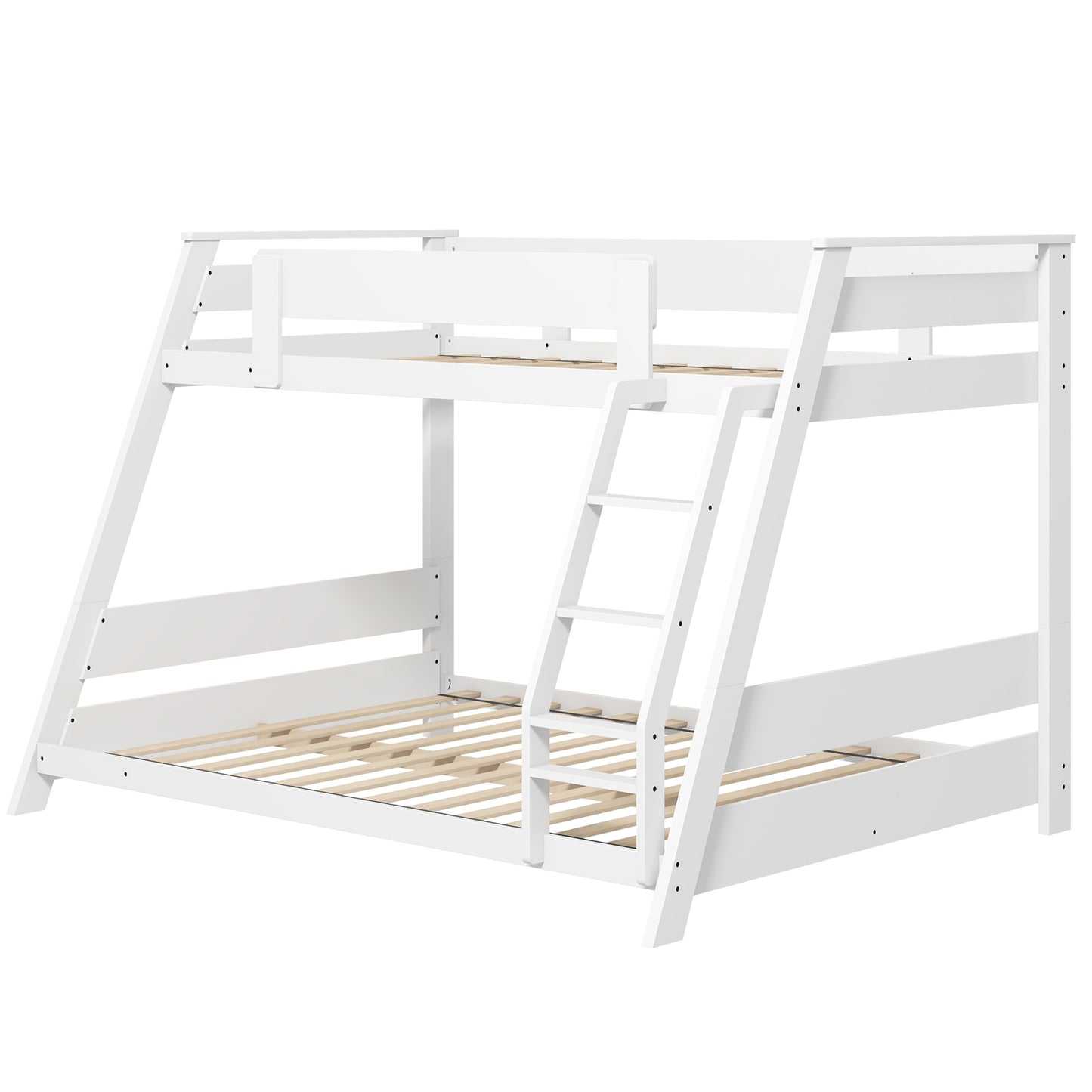 Twin Over Full Low Bunk Bed with Reversible Ladder-White Kids Crystal