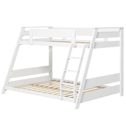 Twin Over Full Low Bunk Bed with Reversible Ladder-White