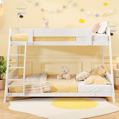 Twin Over Full Low Bunk Bed with Reversible Ladder-White