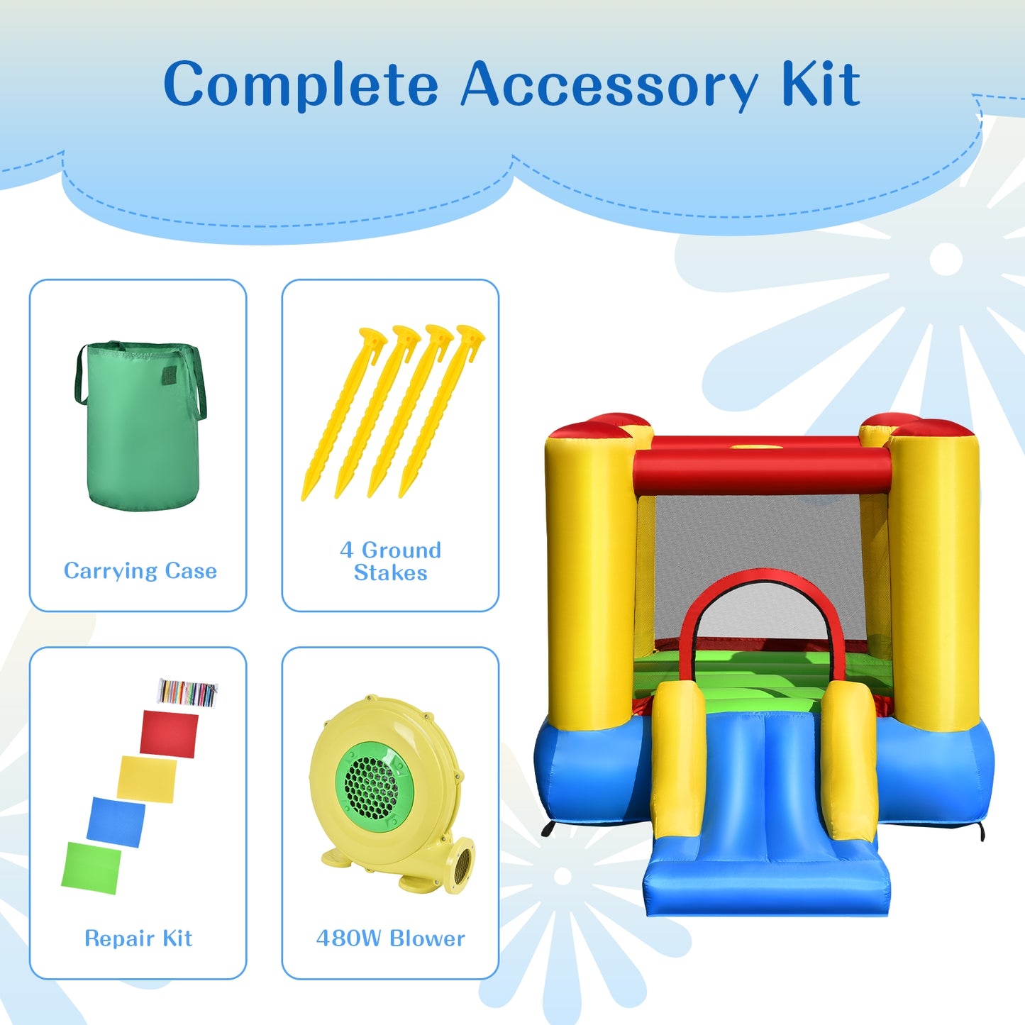 Kids Inflatable Bounce House with Slide and 480W blower Kids Crystal