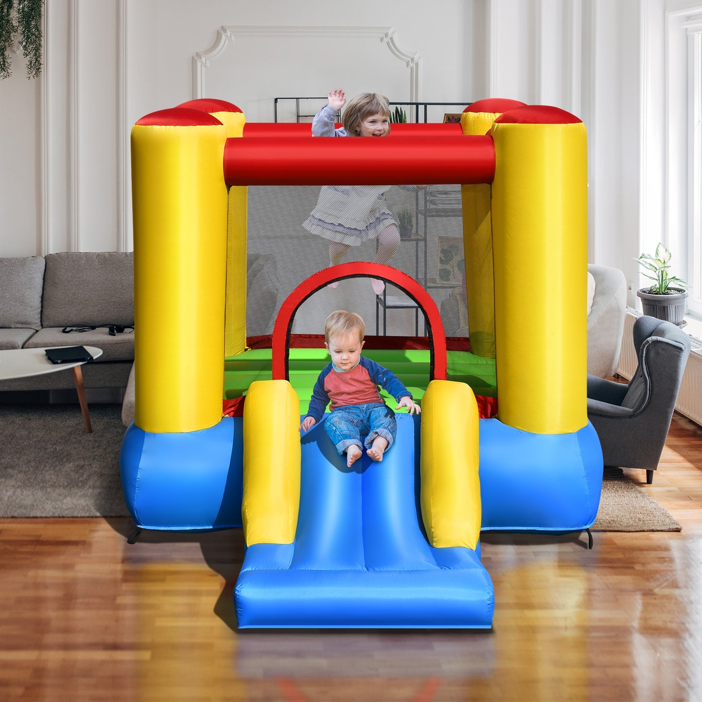 Kids Inflatable Bounce House with Slide and 480W blower Kids Crystal