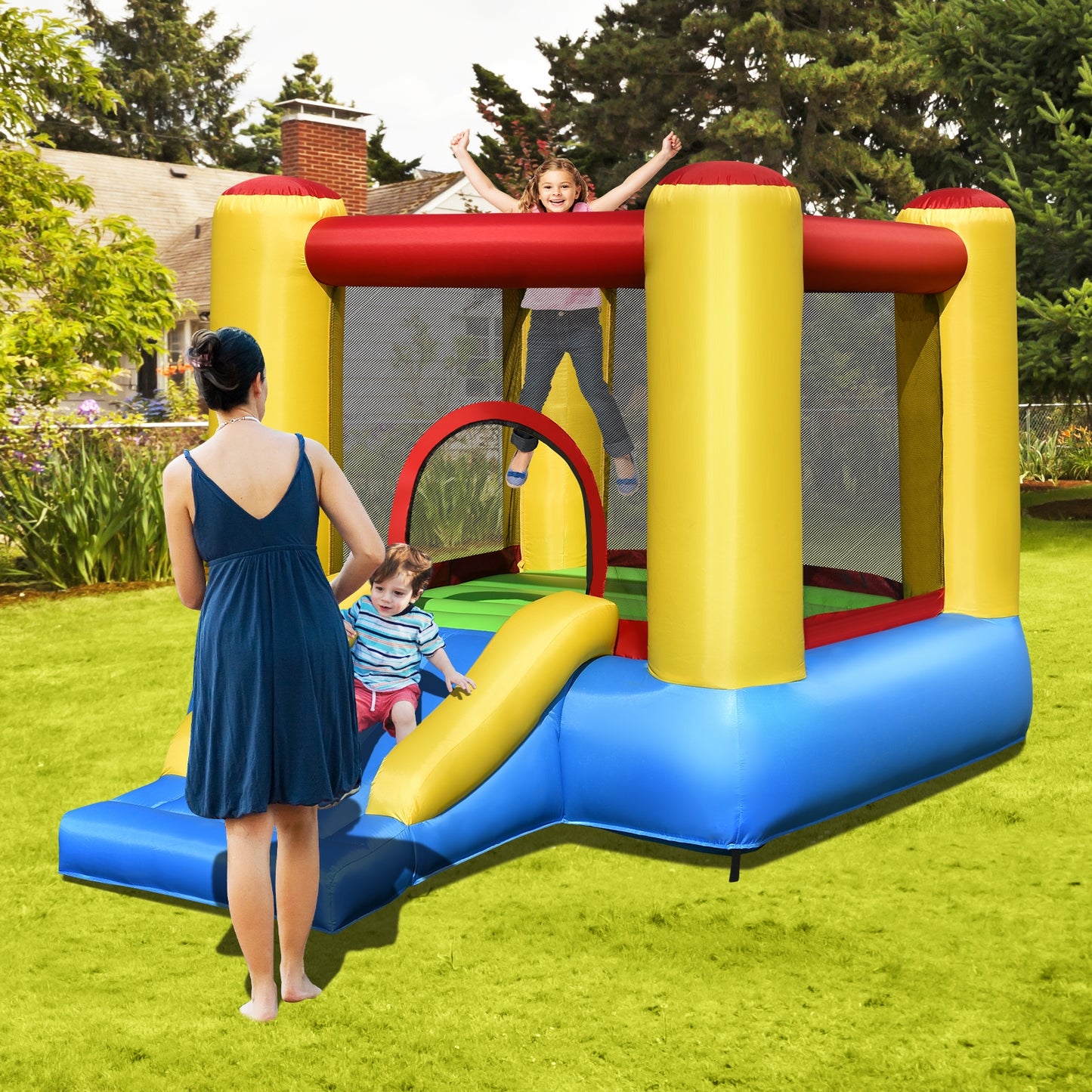 Kids Inflatable Bounce House with Slide and 480W blower Kids Crystal