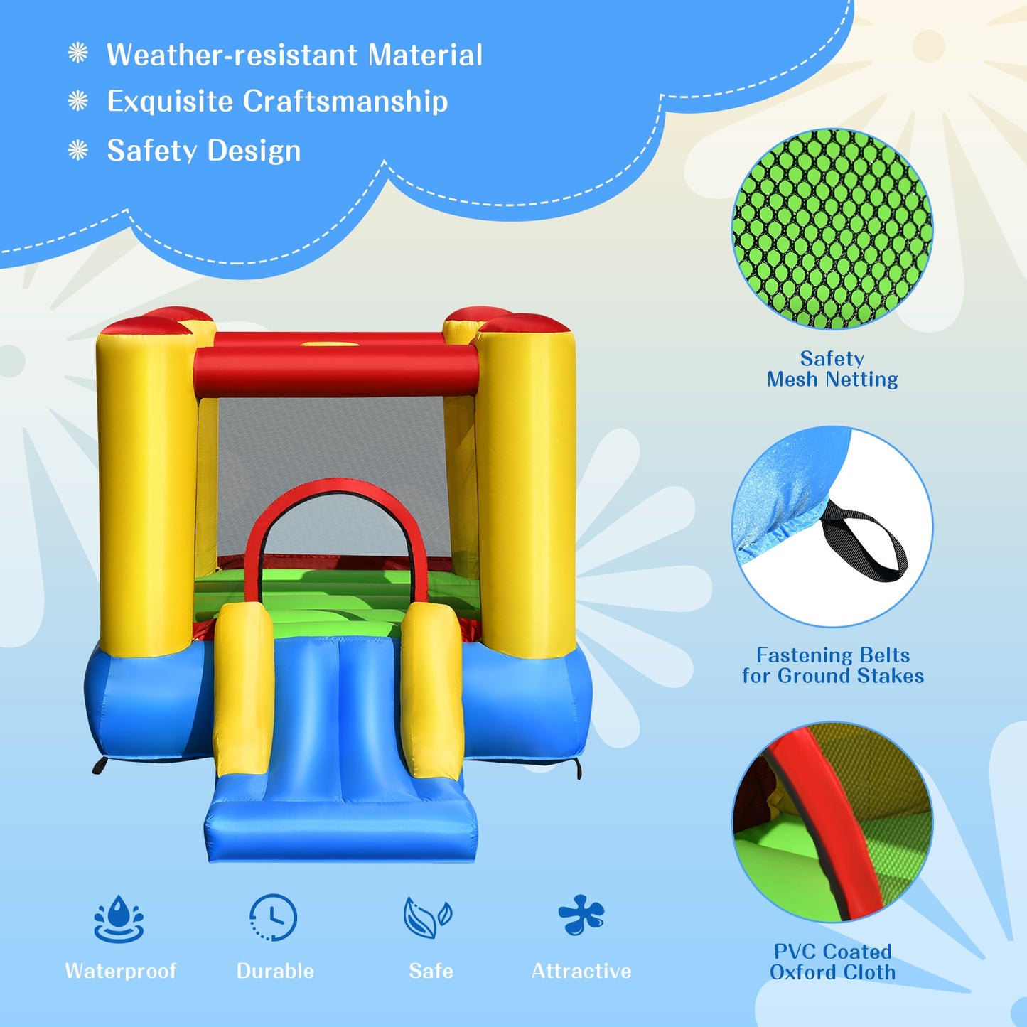 Kids Inflatable Bounce House with Slide and 480W blower Kids Crystal