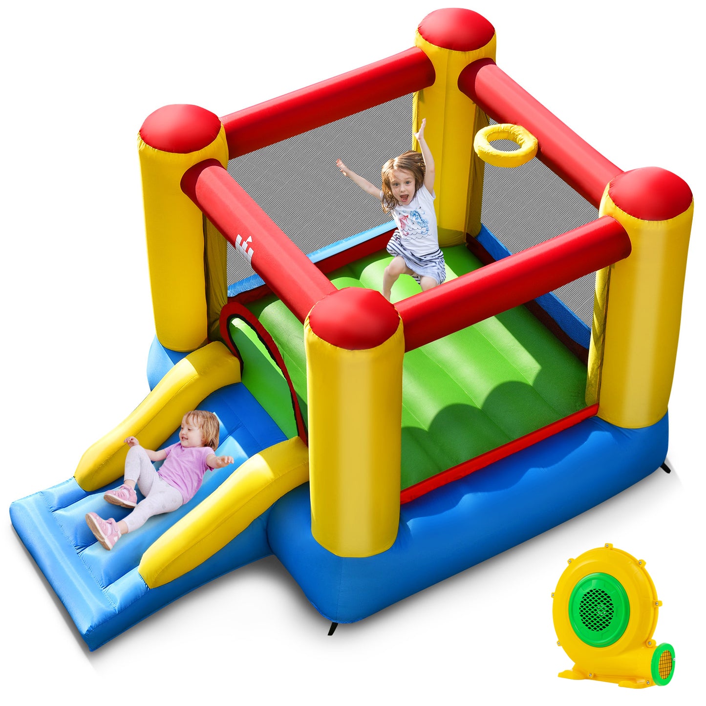Kids Inflatable Bounce House with Slide and 480W blower Kids Crystal
