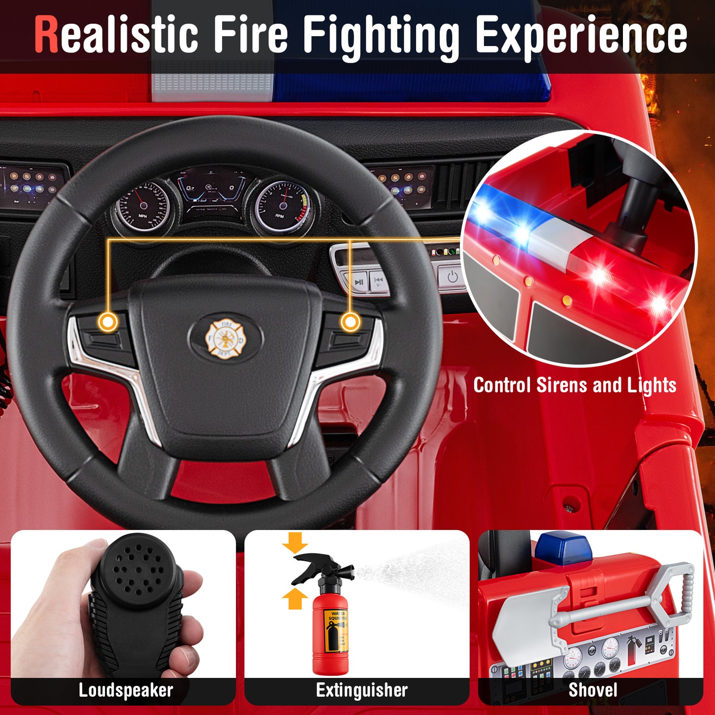 Kids Ride on Fire Truck with Remote Control and Extinguisher-Red