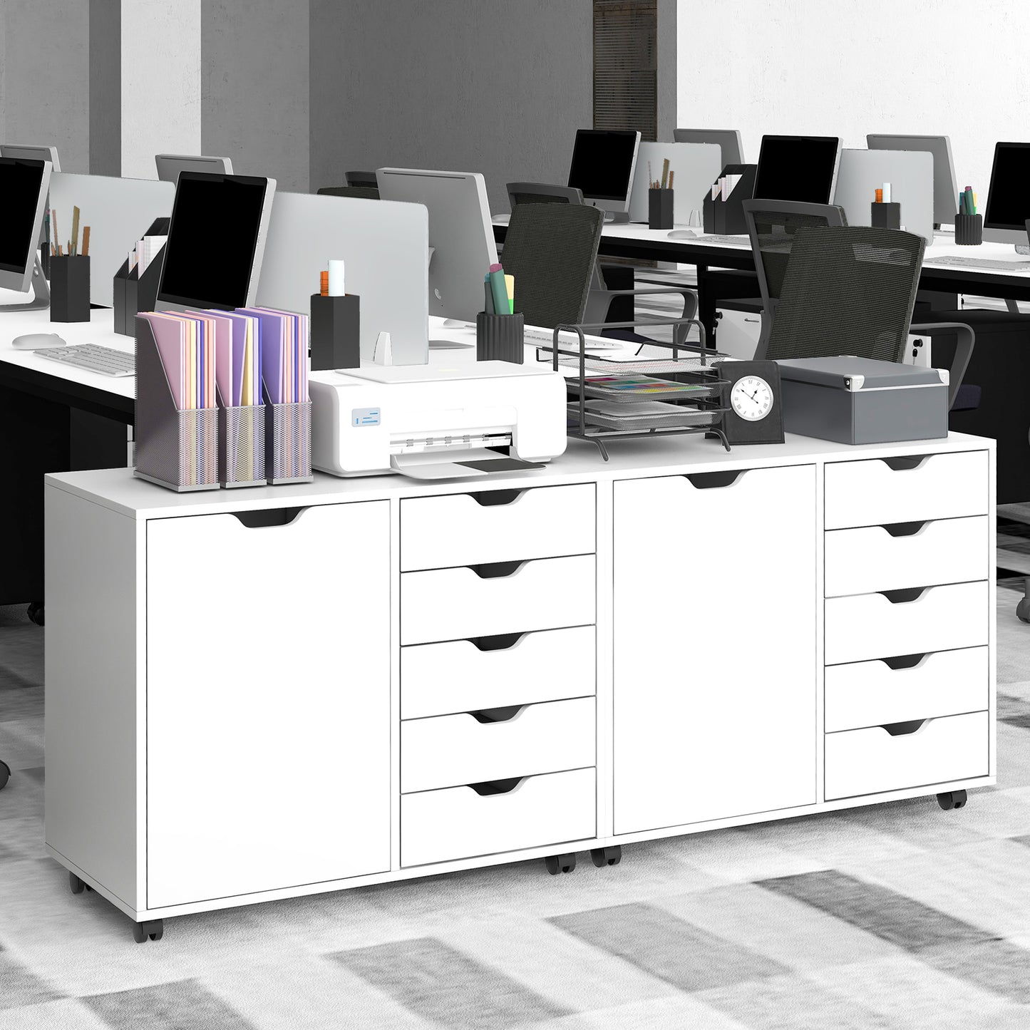 5-Drawer Dresser Chest Mobile Storage Cabinet with Door-White Kids Crystal