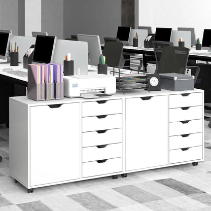 5-Drawer Dresser Chest Mobile Storage Cabinet with Door-White