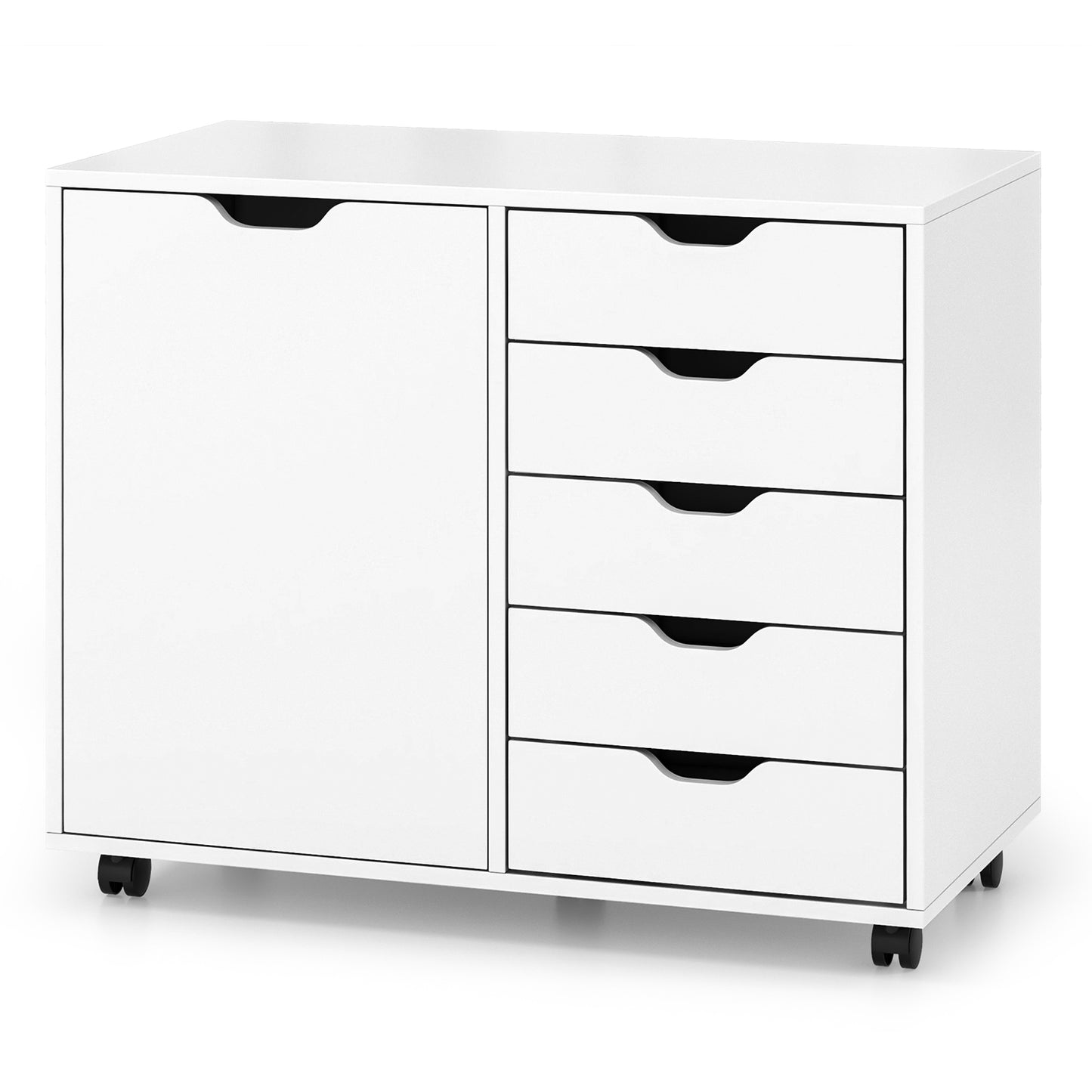 5-Drawer Dresser Chest Mobile Storage Cabinet with Door-White Kids Crystal