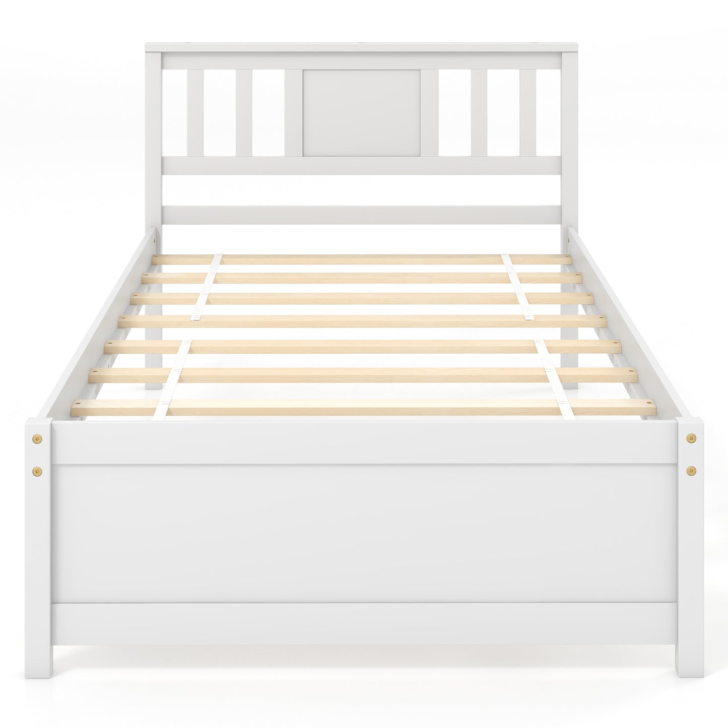 Wooden Platform Bed with Headboard and Wood Slat Support White-Twin Size Kids Crystal