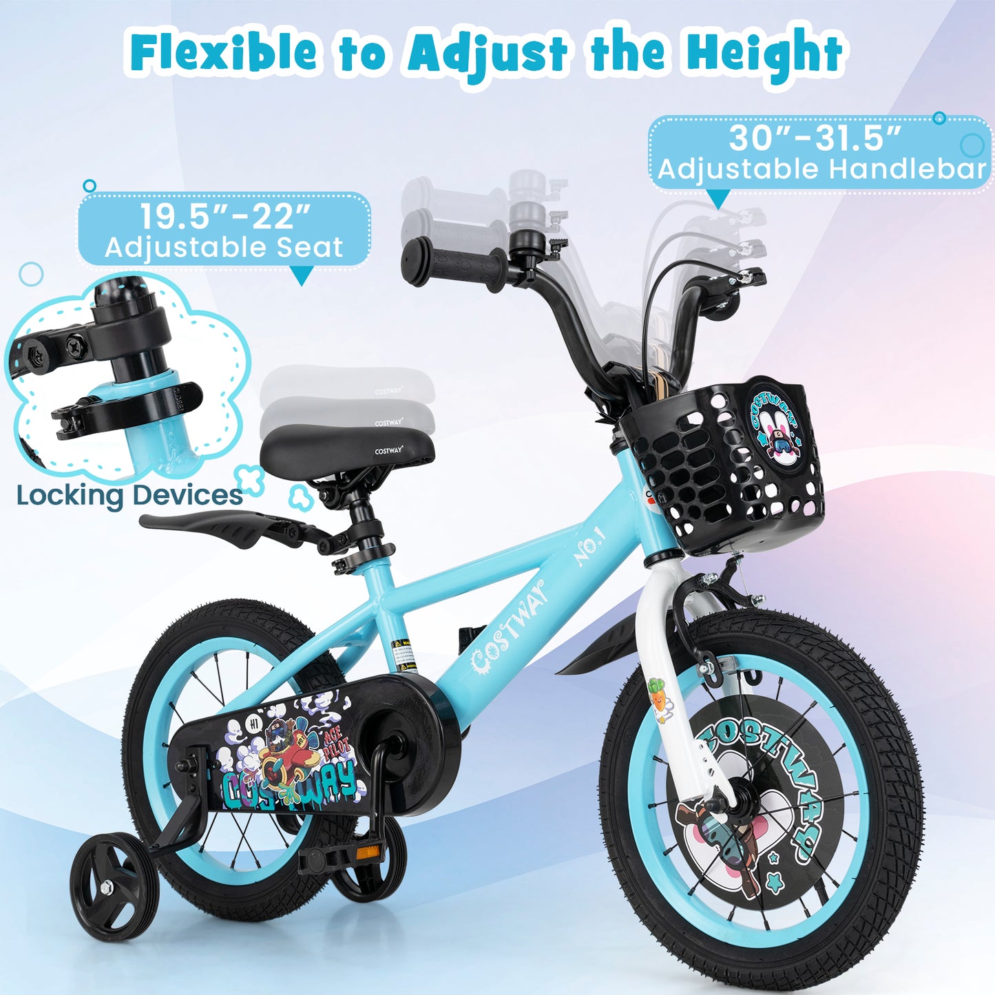 14 Inch Kids Bike with Adjustable Handlebar and Saddle for 3-5 Years Old-14 inches Kids Crystal