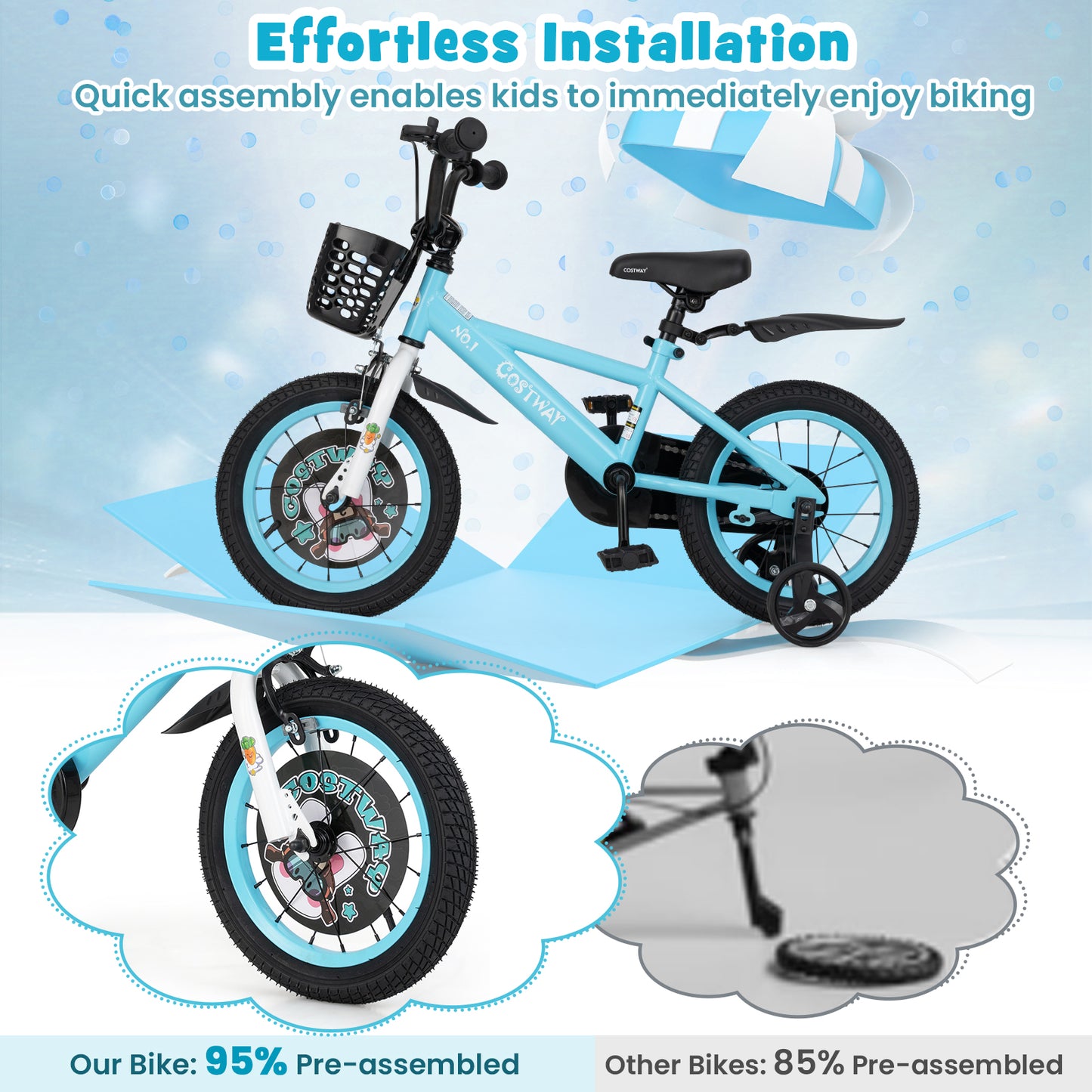 14 Inch Kids Bike with Adjustable Handlebar and Saddle for 3-5 Years Old-14 inches Kids Crystal